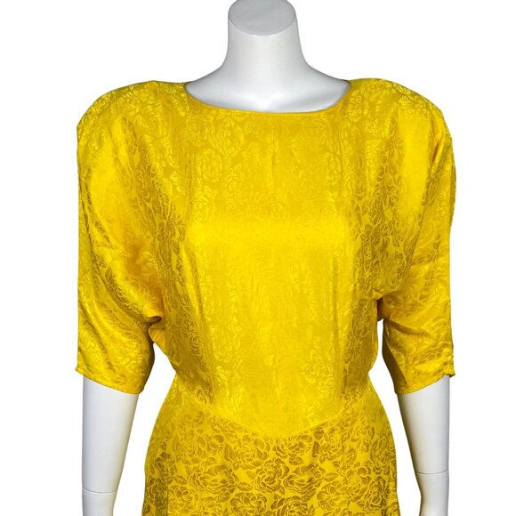 Vintage 80s Silk Studio 100% Silk Midi Dress Size 10 Floral Jacquard Pleated - Picture 2 of 6